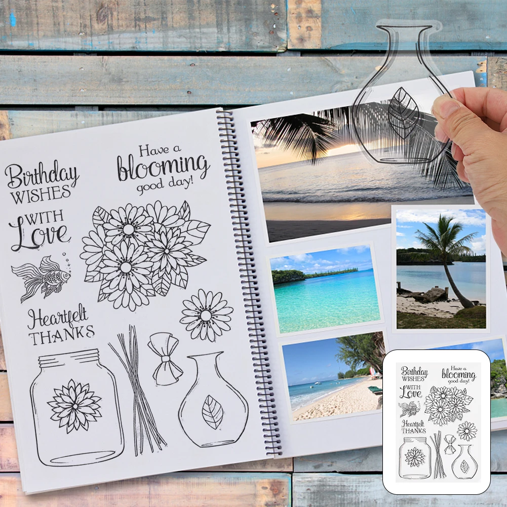 Transparent Rubber Stamp Flower Vase Seal With Cutting Die DIY for Scrapbook Craft Collections | Канцтовары для офиса и дома