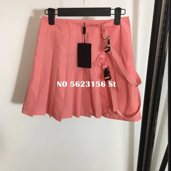 

Summer Woman Casual Half Skirt luxury design Belt Stitching High Waist Pleated Short skirts womens Clothing 06080189
