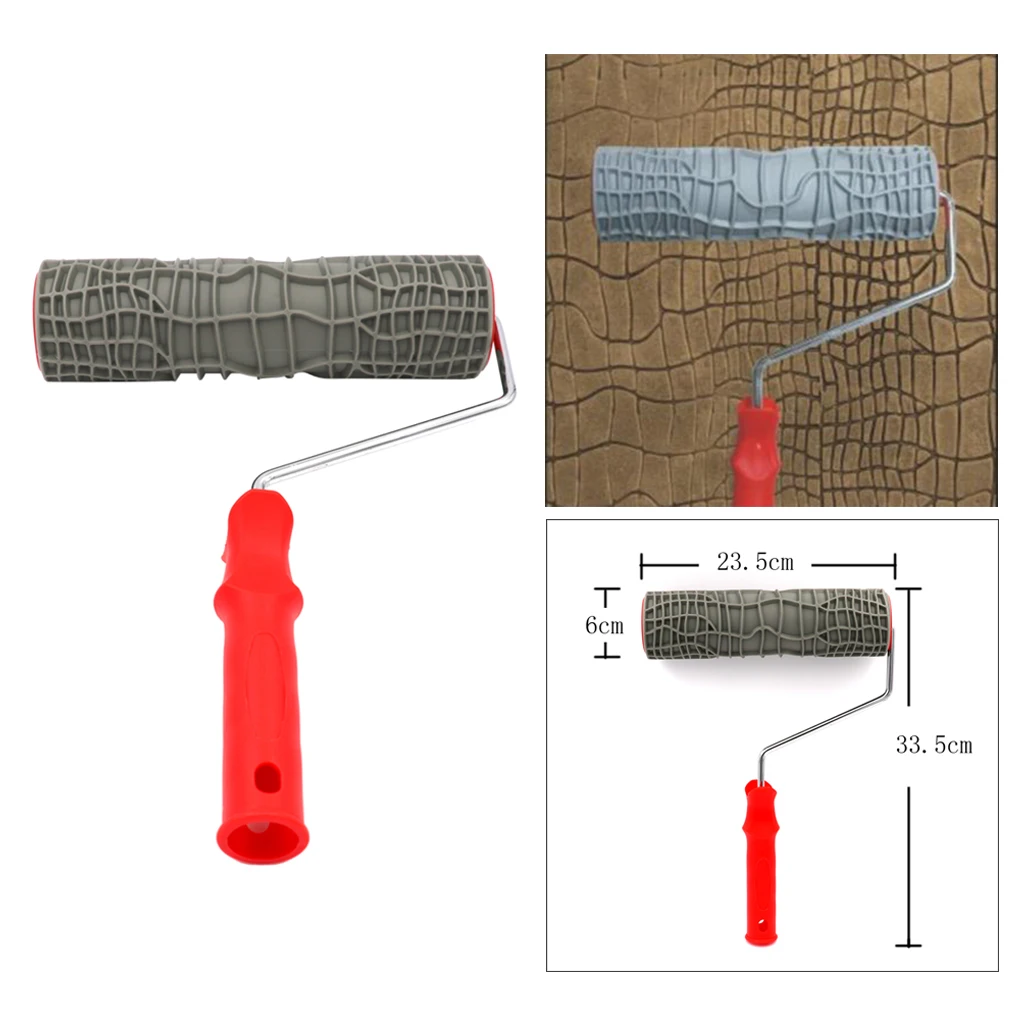Rubber Paint Roller with Handle Wood Pattern Graining Knurling Wall Rolling Tool