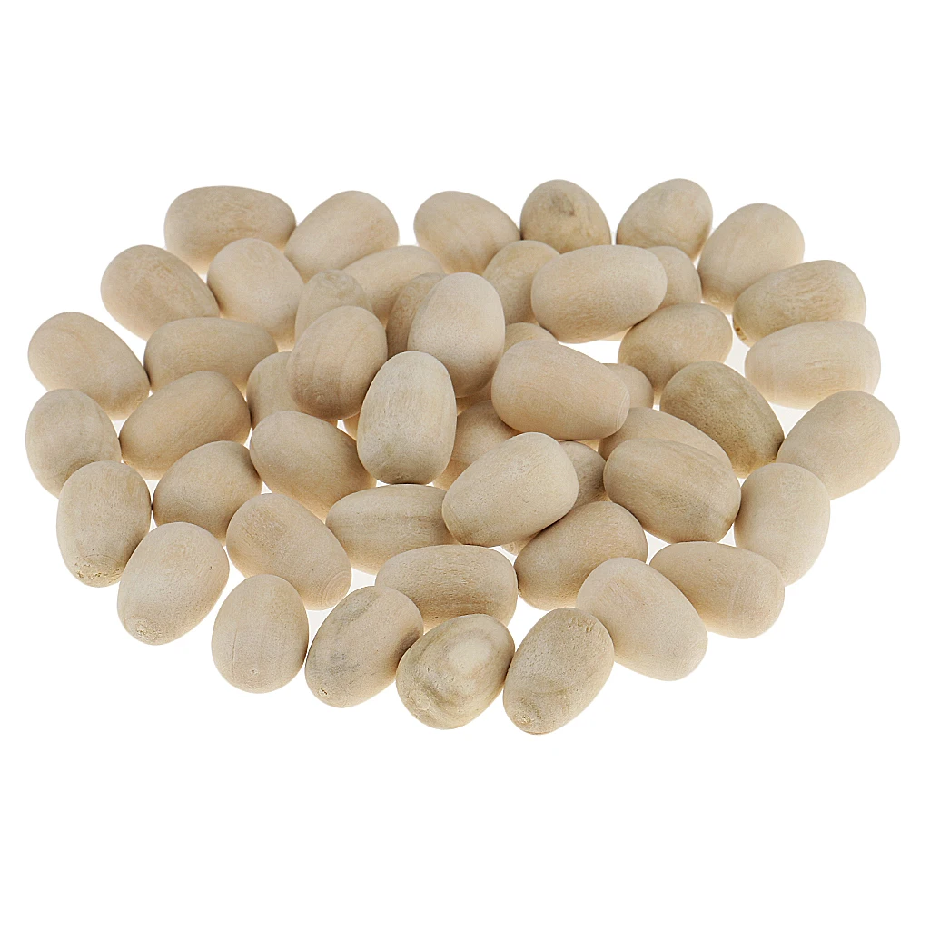 Unpainted Small Wooden Easter Eggs Craft Egg Embellishments 50 Pack Wood Table
