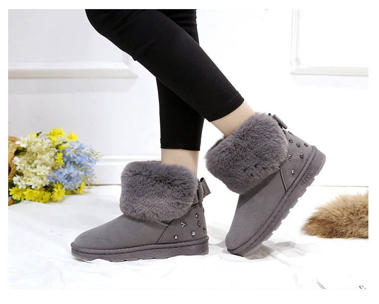 Стильные модные женские зимние ботинки на толстом меху водонепроницаемые женские сапоги с круглым носком на плоской подошве с высоким берцем зимние сапоги