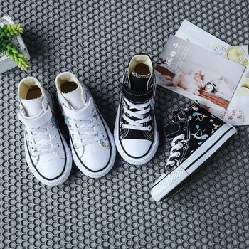 

Girls Fashion Children Canvas Shoes Lovely Unicorn Printed Pattern High Top Girls Black White Girl Sneakers Star Rainbow