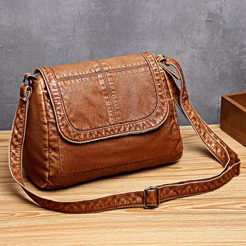 

Single Shoulder Bags Quality Crossbody Bags Designer Soft Washed Leather Handbag Vintage Messenger Bag Female