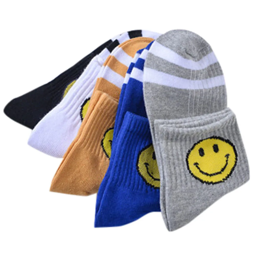 Smiley short tube striped socks comfortable breathable casual slippers socks quality autumn winter men women daily