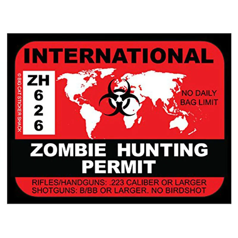 

Personality International ZOMBIE Hunting Permit Retro-reflective Car Sticker Motorcycle Decals Vinyl Scratches Waterproof PVC