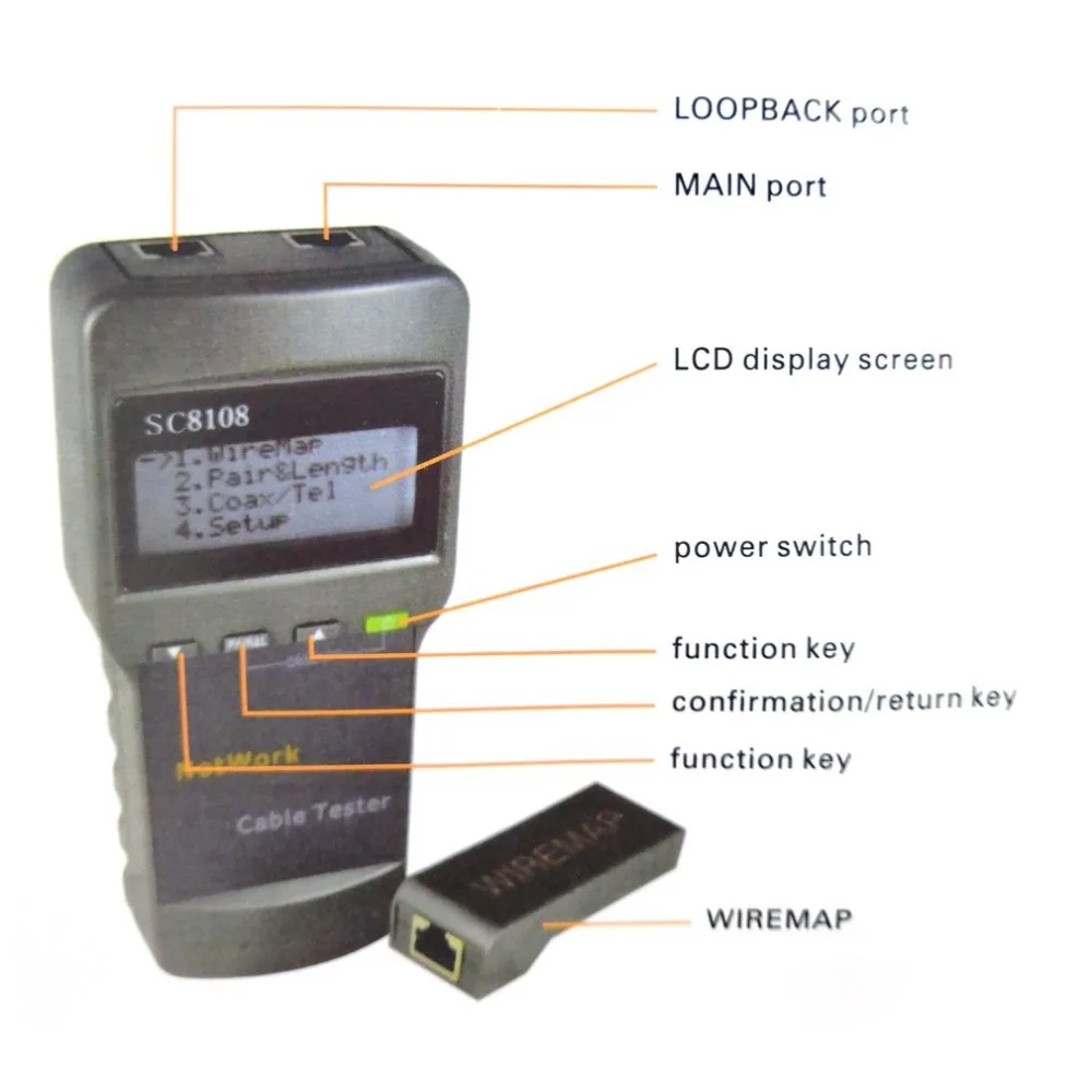 SC8108 Многофункциональный сетевой тестер Портативный LAN Телефон измеритель кабеля и тестер провода трекер ЖК-дисплей 5E 6E RJ45