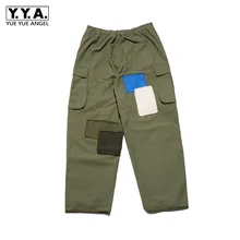 Высокие уличные брюки-карго смешанных цветов мужские осенние повседневные Свободные Лоскутные нищие брюки зеленые черные винтажные шаровары