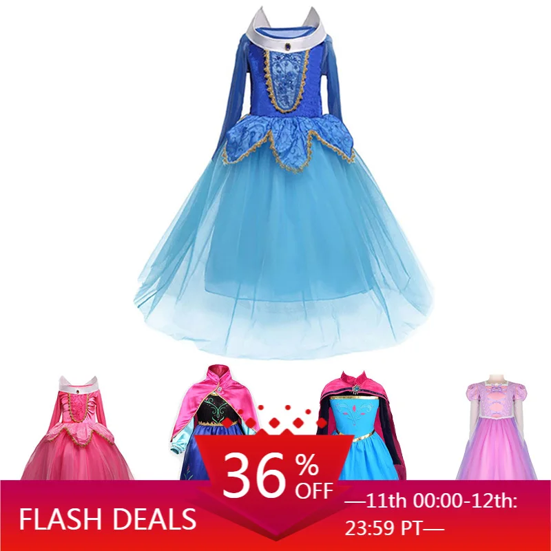 

Kids Dress for Girls Christmas Fall Clothes Children Birthday Party Aurora Elsa Anna Rapunzel Autumn Costume Wig Accessories