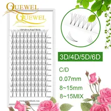 Quewel Premade фен для придания объема ресниц удлинение норковых ресниц короткие Стволовые 12 линий/лоток 3D-6D мягкие натуральные черные матовые C/D Curl LM