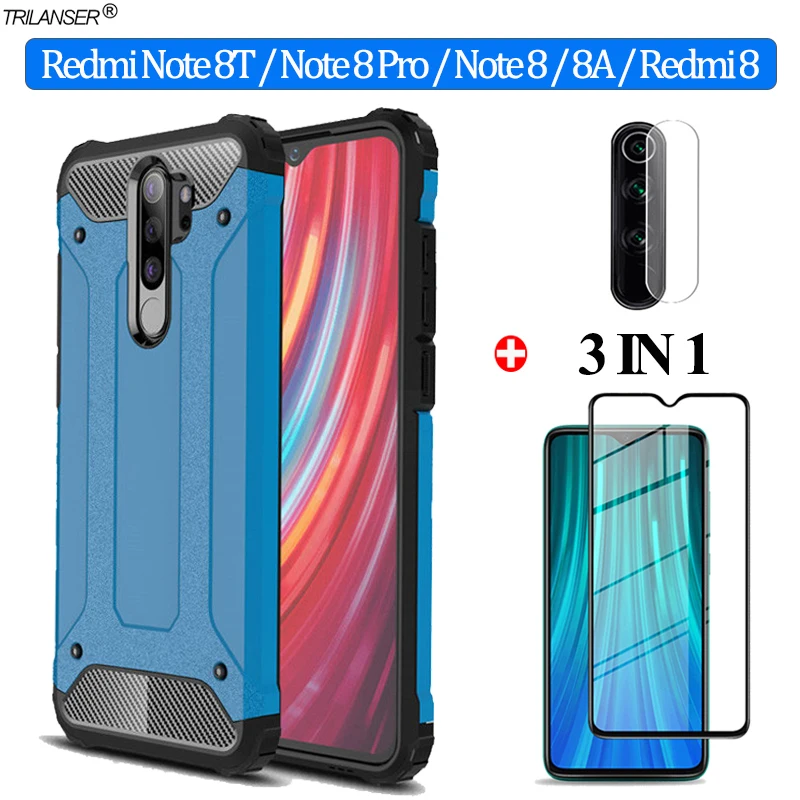 3 в 1 Чехол Броня стекло чехол для redmi note 8t nfc на редми нот анти противоударный