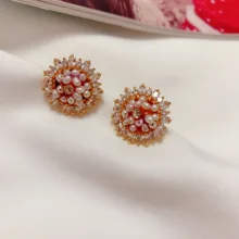 Korean fashion natural pearl round women's big earrings mini multi-pearl sparkling earrings Unusual earrings silver 925 jewelry
