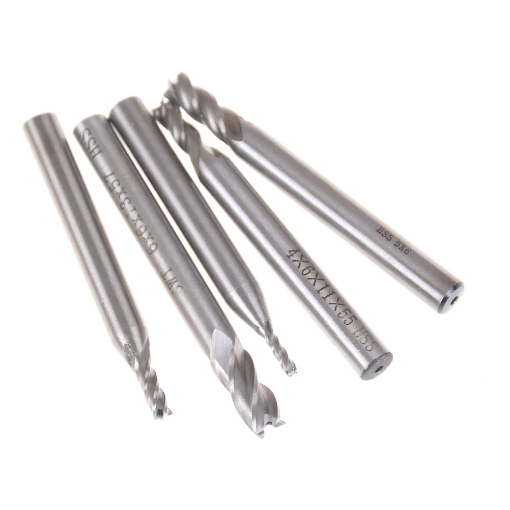 5Pcs Carbide End Mill HSS 4 Flutes Milling Cutter Straight Shank Router Bit Set CNC Tools 2mm-6mm Diameter