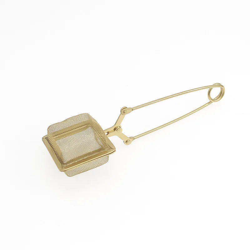 Чайная корзинка для заварки многоразовый фильтр из нержавеющей стали, сетчатый фильтр для чая с ручкой и крышкой - Цвет: gold
