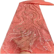 

Latest African Lace Fabrics 2021 Party Nigerian Tull Lace Fabric With Sequins French Mesh Lace Fabric For Dress XC-325