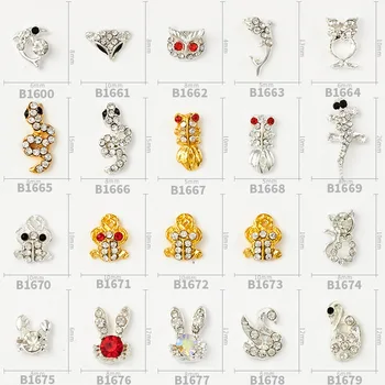 

20pcs High Quality New Animal Jewelry Fox Head Gold and Silver Fish Bunny Head Alloy Rhinestone 3D Charm DIY Nail Supplies