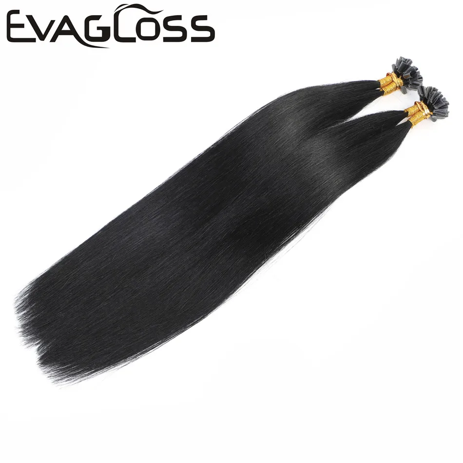 EVAGLOSS 0.8g Italian Keratin Fusion Pre Bonded Nail U Tip Cuticles Aligned Natural Real Russian Remy Human Hair Extensions