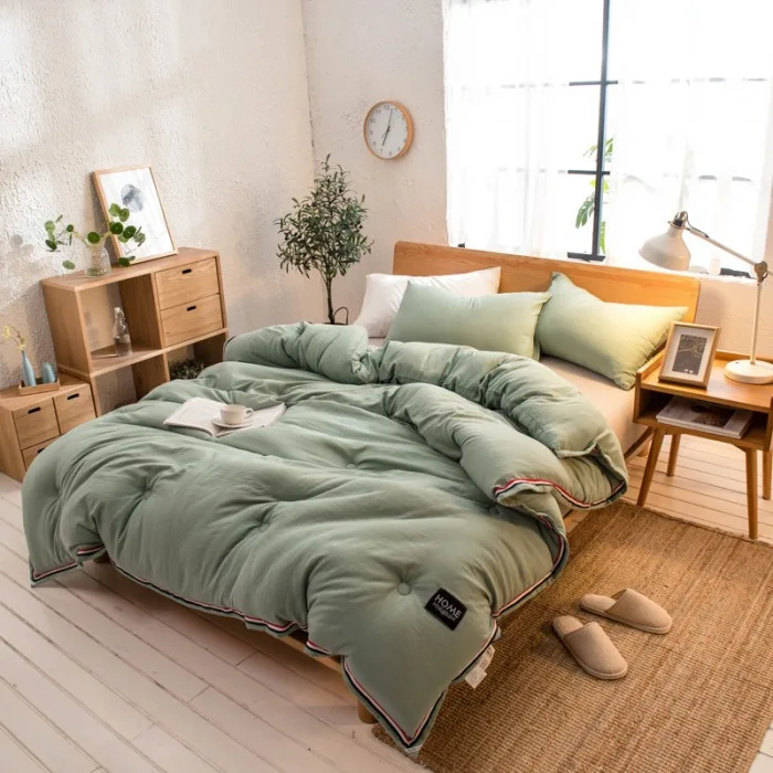 

Simple Solid Color Washed Cotton Blanket Spring And Autumn Duvet Insert Thin Quilts Space Winter Sheets Double Students Cool Air