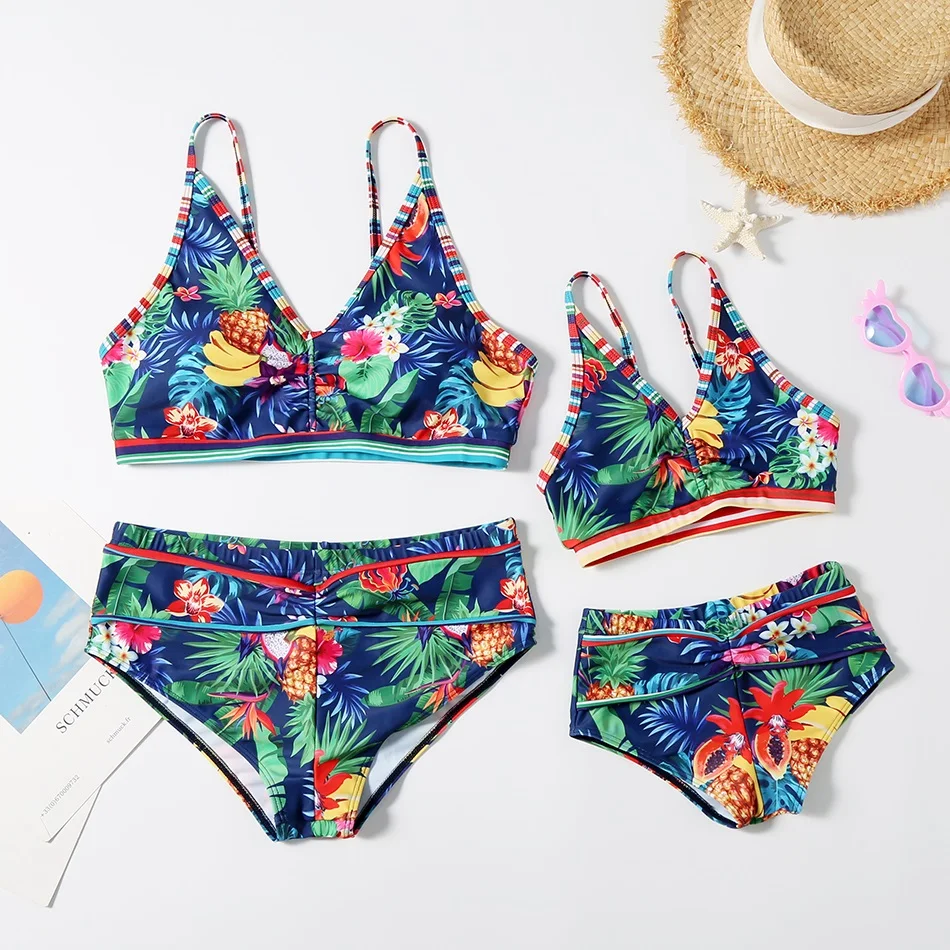 

Tank Flower Mother Daughter Matching Bikini Swimsuits Mommy and Me Swimwear Clothes Family Look Mom Mum Baby Beachwear Dresses