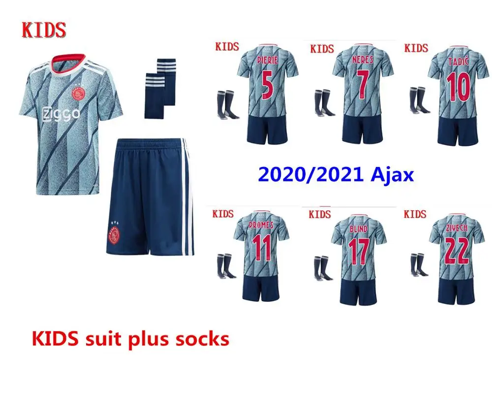 

kids 2020 2021 AjaxES Soccer Jersey home Away shirt NERES TADIC HUNTELAAR DE LIGT VEN DE BEEK youth Football Shirt