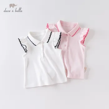 

DB14137 dave bella summer baby girls cute ruched solid T-shirt children short sleeve tops girls cute kids fashion tees