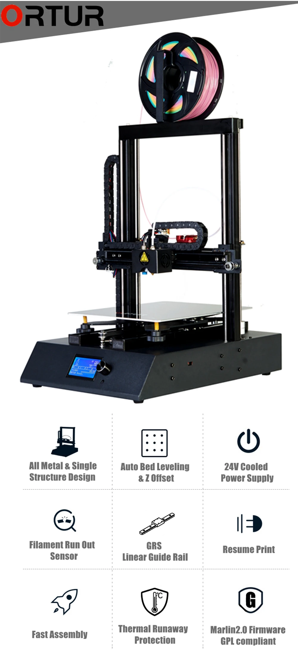 Dongguan Ortur 3d металлический большой размер diy 3d принтер Ortur4-V1 обновленная версия с линейными направляющими для X Y Z Axes 3d принтер
