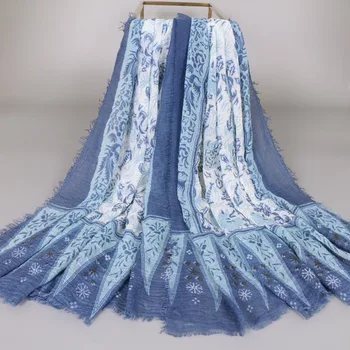 

Autumn Winter Fashion Floral Bubble Viscose Shawl Scarf From Indian Luxury Brand Women Print Warm Hijabs and Wraps Muslim Sjaal