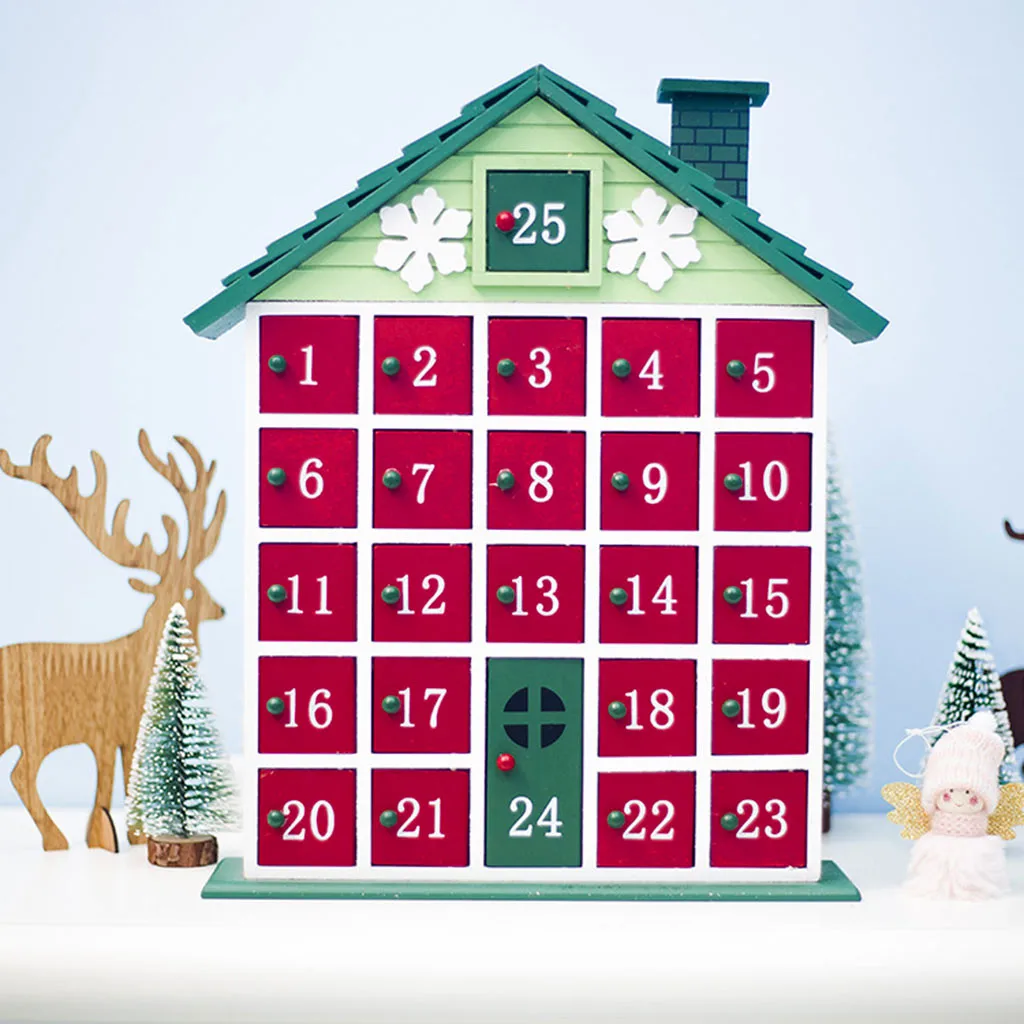1pc House Wooden Christmas Countdown Calendar Storage Box Color Christmas Countdown Calendar