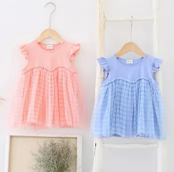 

Summer New Children Baby Plaids Mesh Dresses , Girls Princess Cute Clothes 6 Pieces/lot Wholesale