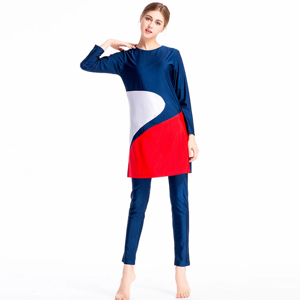 2019 New Burkini Plus Size Muslim Swimsuit Patchwork Islamic Swim Wear Bourkini Sport Burkinis For Women Hijab Sport Islami Mayo