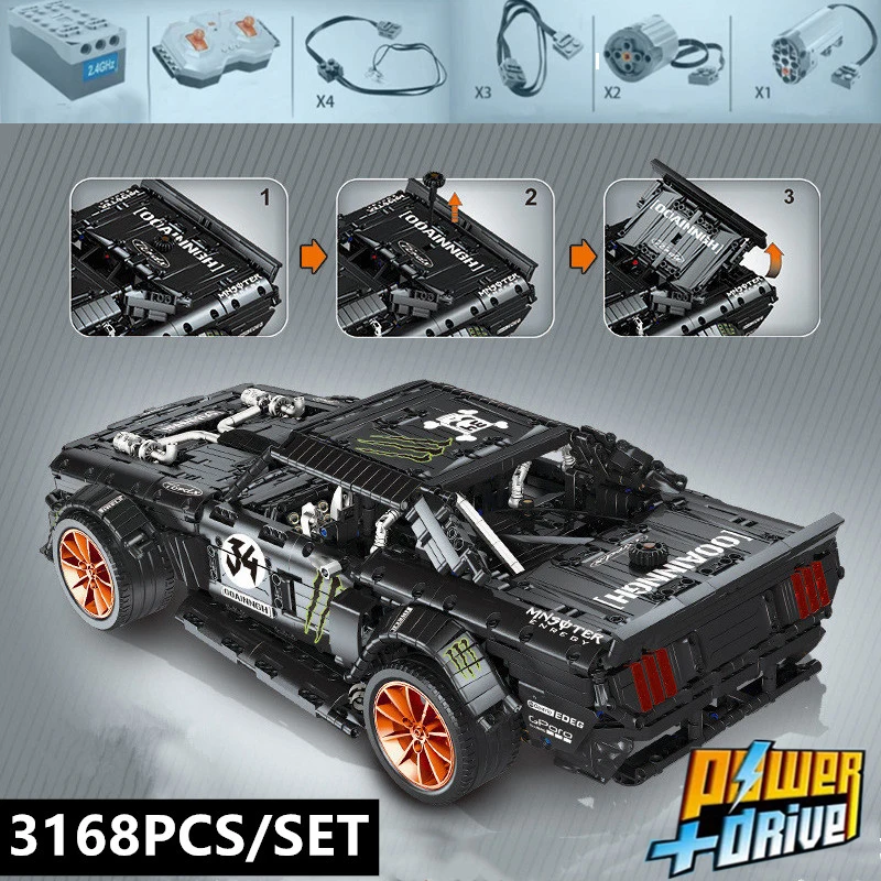 Радиоуправляемый двигатель силовые функции Ford Mustang Hoonicorn RTR V2 Technic Супер гоночный приспособление для автомобиля 20102 MOC-22970 строительные блоки кирпичи игрушки