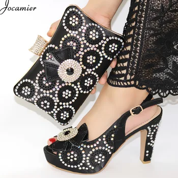 

New Arrivals Party Women Shoes and Bags To Match Set Nigerian Women Wedding Slippers with Stones Shoes And Bag Set T19