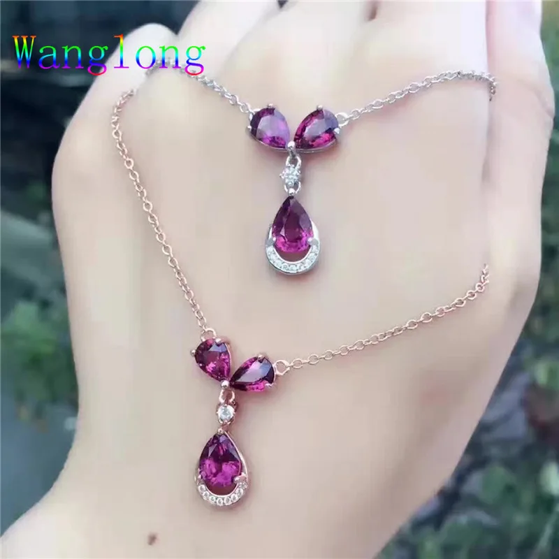 Wanglong 925 пробы серебро натуральный драгоценный камень Магний алюминий гранат кулон для женщин ювелирные изделия