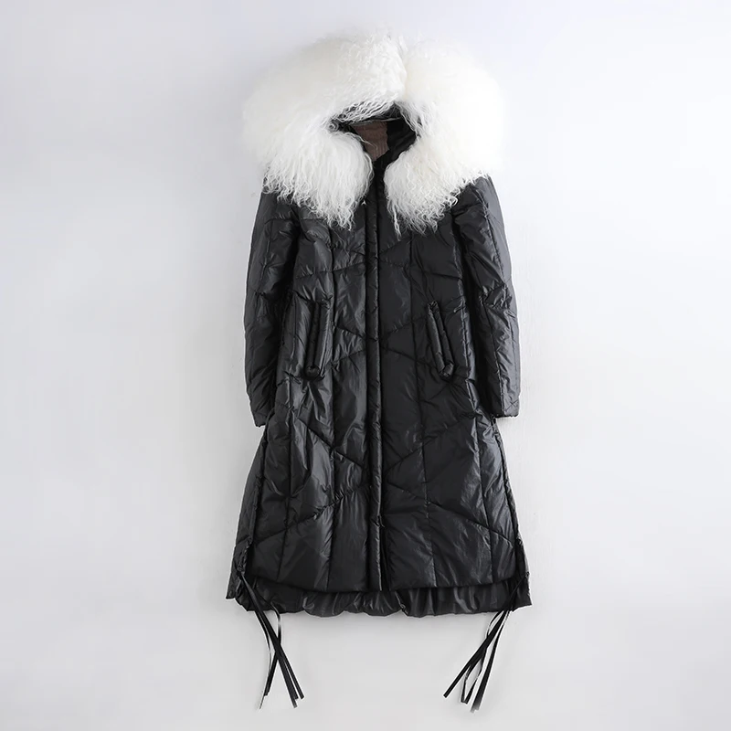

New Arrival 2019 Women Winter White Duck Down Jacket Hooded With Real Beach wool Collar Female Long Parka Jacket Women Coat