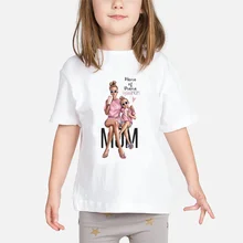 Футболка для маленьких девочек с надписью «Super Mom» Футболки с принтом «Love Life Kawaii» для мамы и ребенка белая одежда для детей с надписью «Mommy's Love» детские топы От 3 до 12 лет