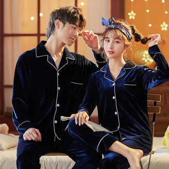 

2020 Autumn Winter New Women's Pajamas set Fashion Velvet Sleepwear for Women Men Couple Warm Pajamas Nightwear set Home Wear