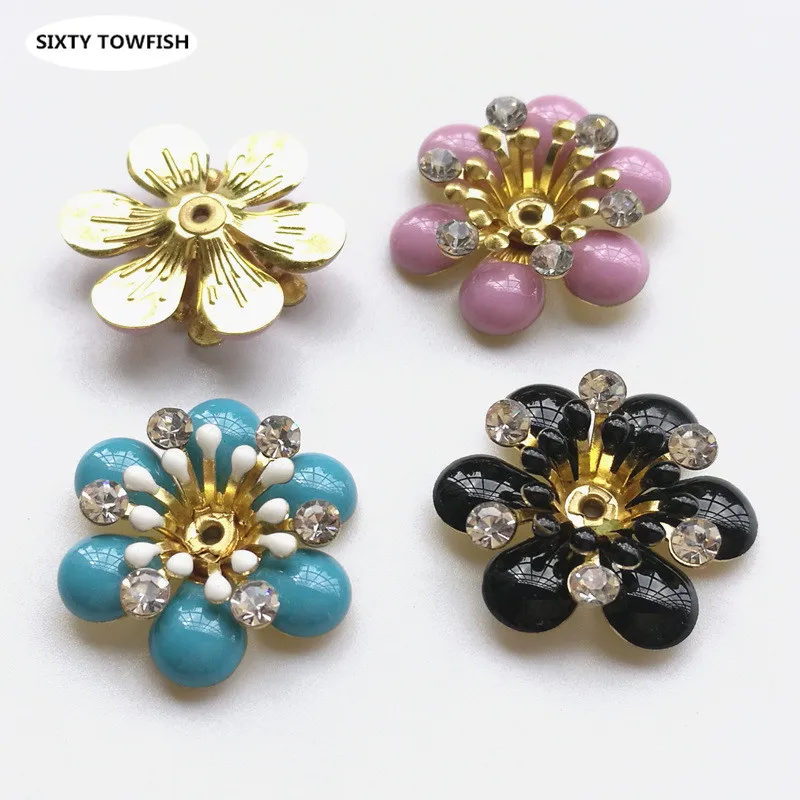 

10Pieces 21mm New Black/Blue/Pink Copper Filigree Rhinestone Flower Slice Charms Base Setting DIY Hair Jewelry Components
