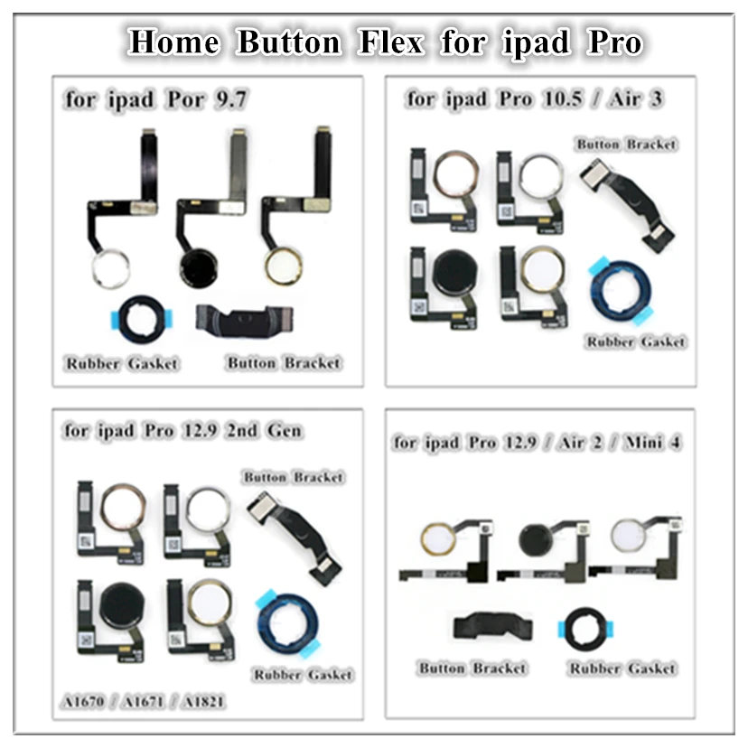 

10Pcs Home Button Menu Key Flex Cable Bracket Rubber Assembly Replacement for iPad Pro 9.7 10.5 12.9 1st 2nd Gen Air 2 3 Mini 4