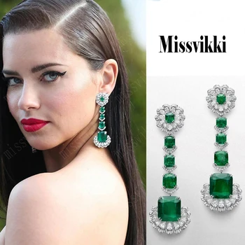 

missvikki Luxury Popular Trendy Green Dangle Earrings Full Mirco Paved Crystal Naija Bridal Wedding Earring Jewelry 2020