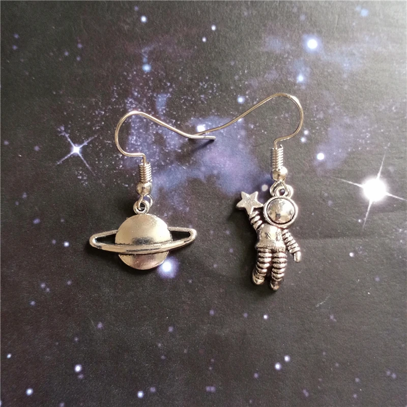 

Astronaut Earrings. Space Jewellery Gift Unusual. Quirky Earrings. Planet Earrings Saturn Earrings, Cool Mismatch Earrings