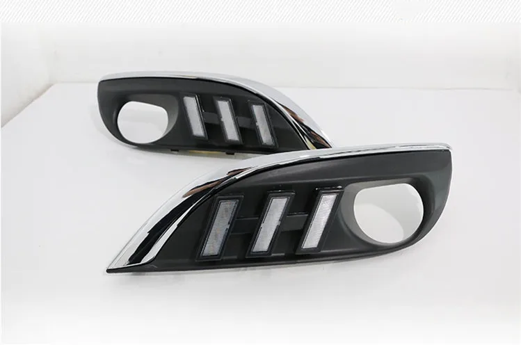 Osmrk светодиодные дневные ходовые огни drl для peugeot 308 2012- с динамическим движущимся желтым поворотным сигналом и синим ночным светом