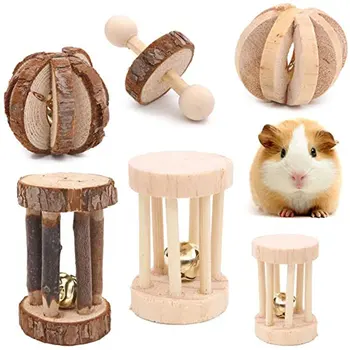 

6Pcs/Set Wooden Pet Toys Hamster Rabbit Guinea Pig Parrot Playing Molar Supplies Combination Packages