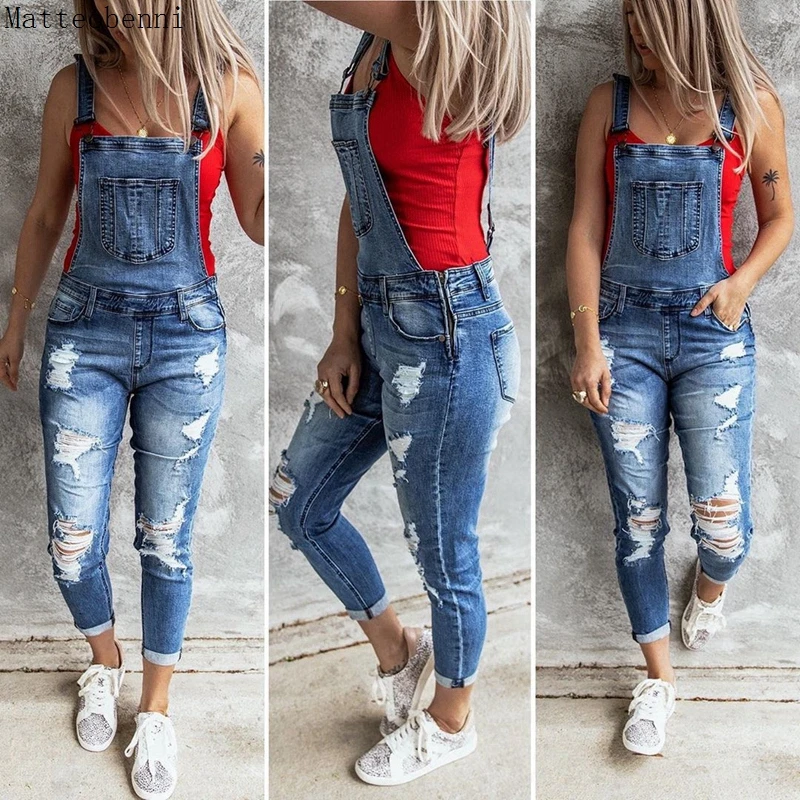 Women Sexy Ripped Hole Denim Jumpsuit Ladies Autumn Fashion Loose Jeans Rompers Vintage Casual Plus Size Pocket Overall Playsuit Women Sexy Ripped Hole Denim Jumpsuit Ladies Autumn Fashion Loose Jeans Rompers Vintage Casual Plus Size Pocket Overall Playsuit