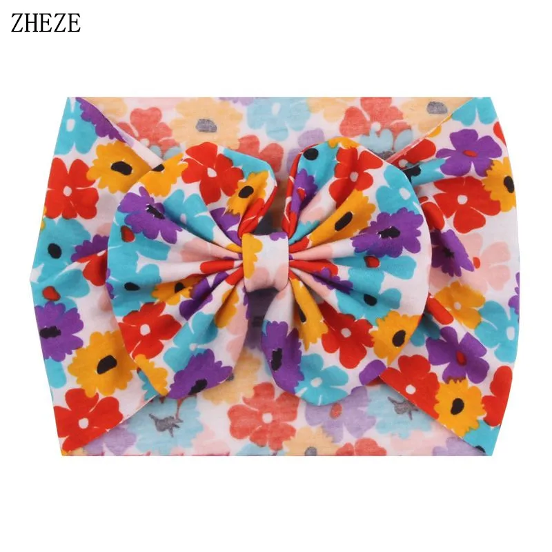 10Pcs/Lot 5&quot Big Floral Kids Girl Bow Elastic Headband Birthday Party Hair Accessories 2022 Photo Pro Spring Wide Warm Headwrap |