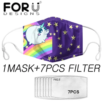 

FORUDESIGNS Rainbow Cute Cartoon Pig Print Face Mask For Kids 7pcs PM2.5 Filter Anti air Dust Reusable Washable Mascherina