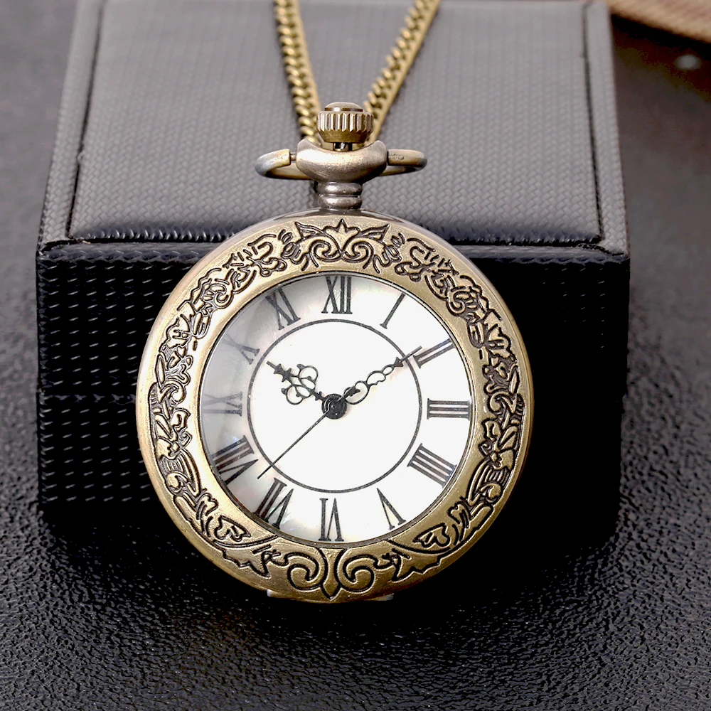 

Copper embossed transparent white Roman scale large pocket watch Personality creative fashion trend