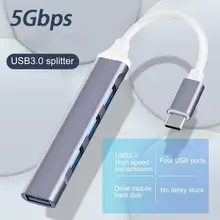 

4 Port Type-C/USB Hub Splitter Adapter OTG Computer Accessories for Mouse Keyboard U Disk