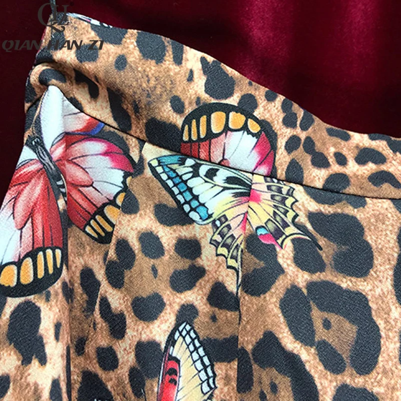 Qian Han Zi дизайнерский Леопардовый Модный комплект из двух предметов, женская рубашка с оборками высокого качества+ винтажная облегающая юбка котюмы наборы