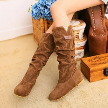 

Brand New Classic Vintage Slip On Flock Big Size 44 Cosy Walking mid-calf Boot Women Shoes Boots Female
