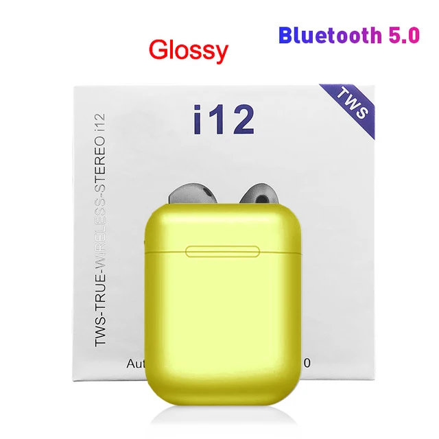 I12 TWS беспроводные Bluetooth наушники V5.0 сенсорное управление мини наушники супер бас гарнитура наушники спортивные портативные - Цвет: Glossy YELLOW