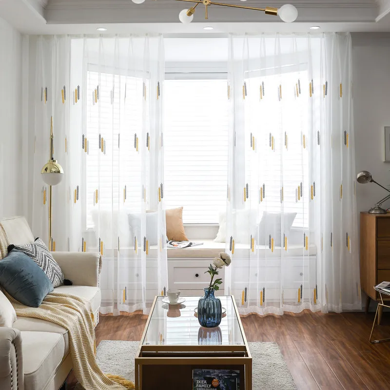 2022 Embroidered Tulle Curtains for Bedroom Voile Curtain Pastoral Sheer Curtain for Living Room Balcony Window Gauze